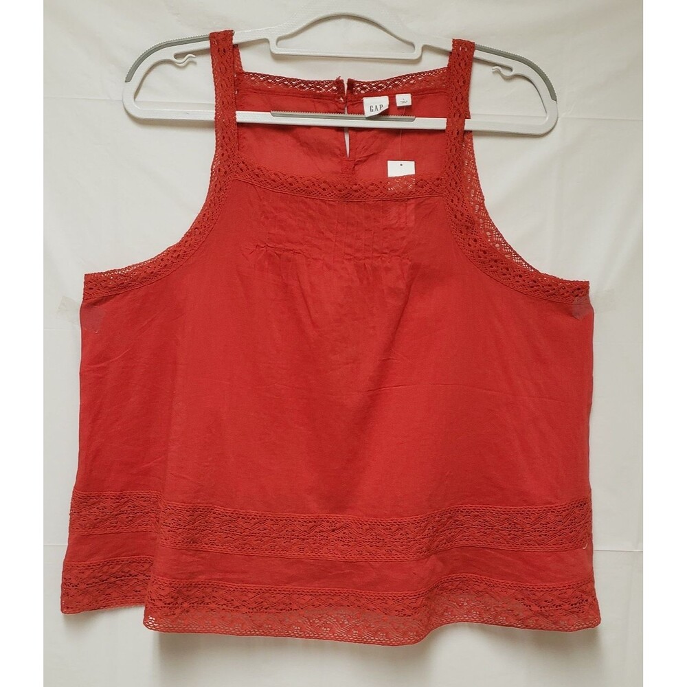 GAP Women's Lipstick Red Lace Detail Sleeveless Capsule Wardrobe  Top Sz L NWT